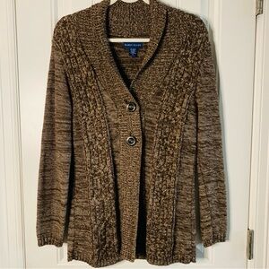 Karen Scott Brown and Cream Knit Two-Button Cardigan | Small